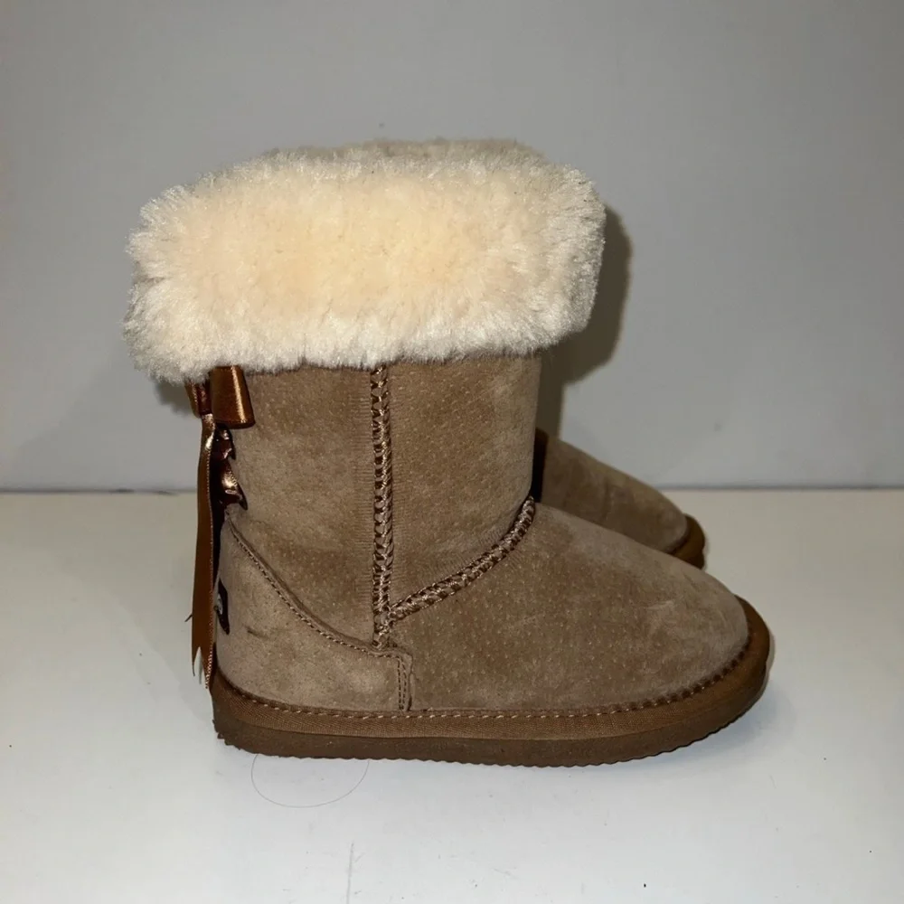 LAM Elise Girls Youth Sz 12 Fur Lined Brown Suede Boots W/ Bows Winter